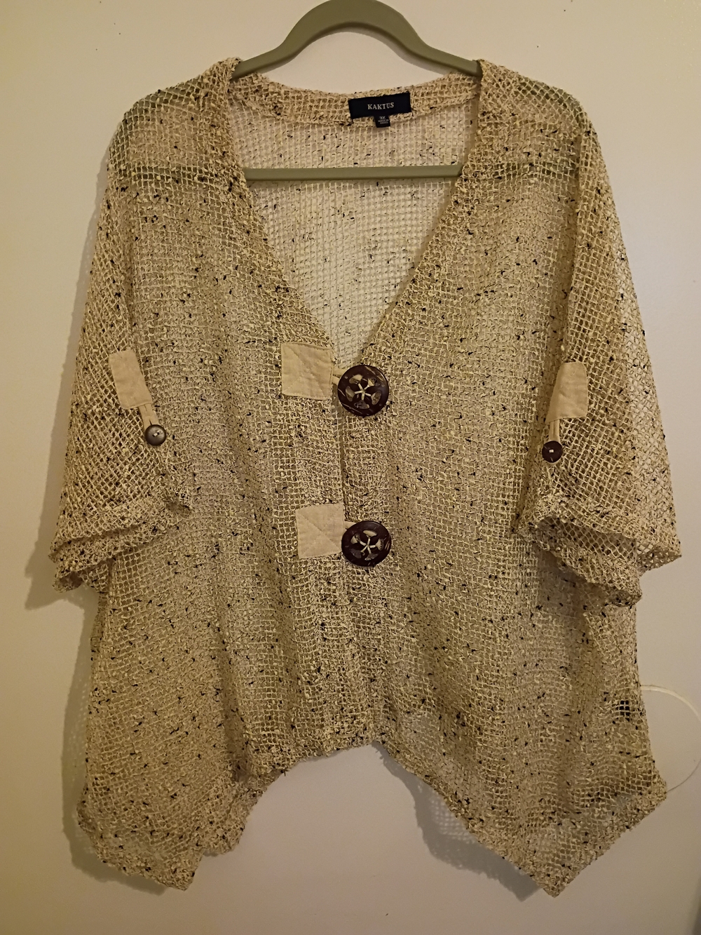Kaktus Beige Mesh‎ Button Front Cardigan Sz 3X